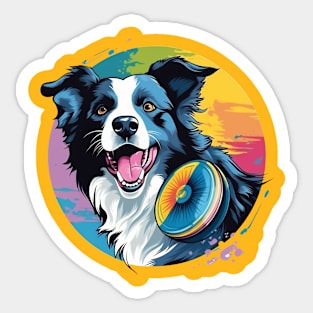 border collie playing with a frisbee Sticker